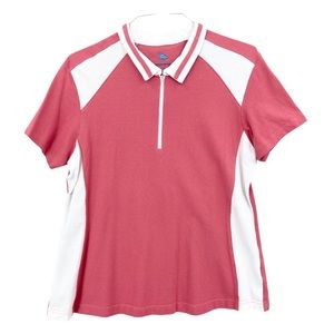 JUNONIA Shirt Top Pink Short Sleeve 1/4 Zip Activewear Cotton Collar Colorblock
